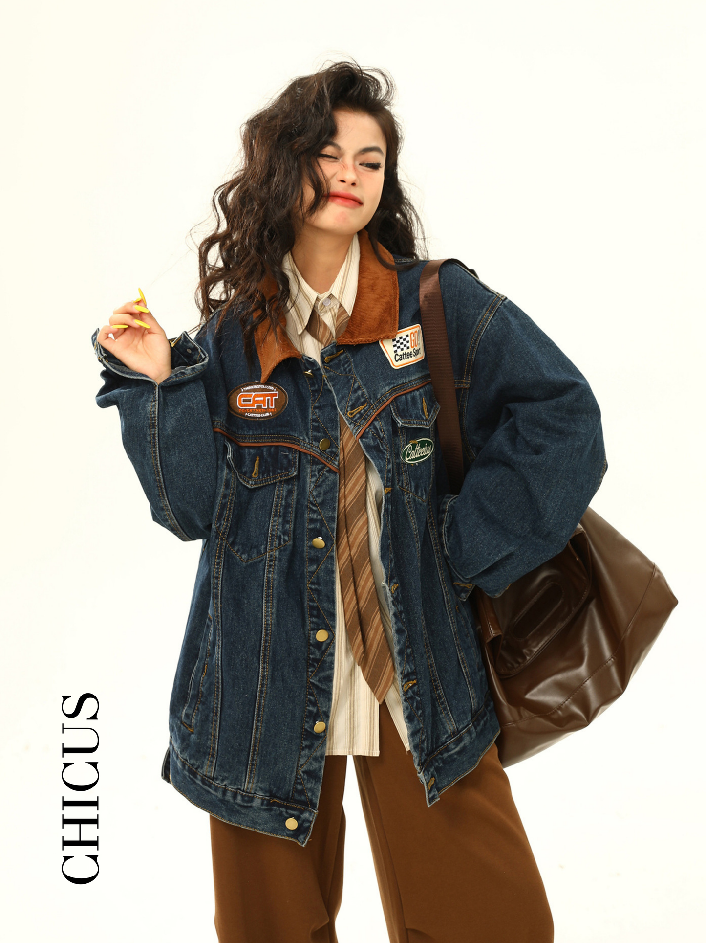 Forest Turuncu Yaka Kadın Kot Ceket