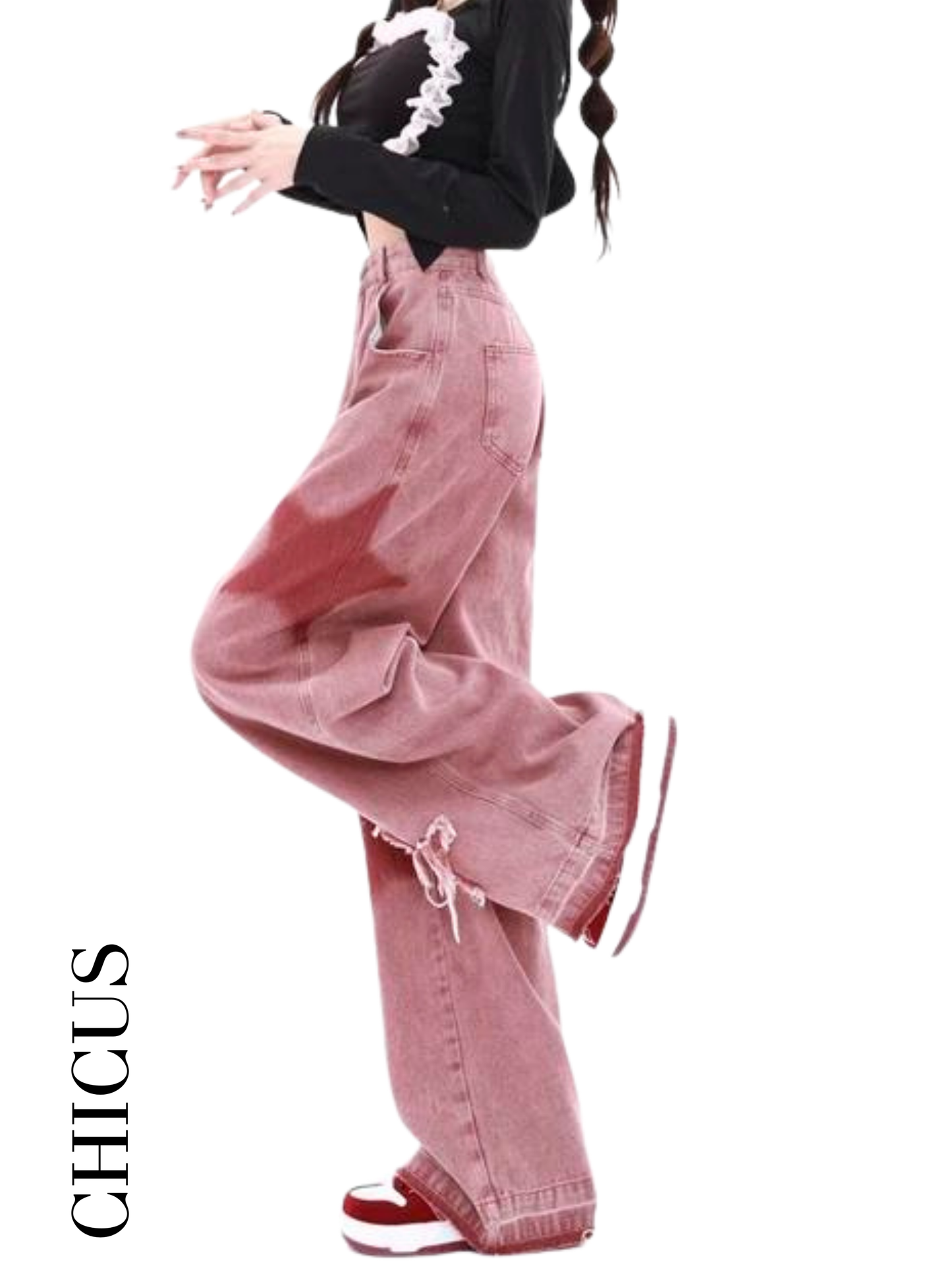CHICUS star desen vintage pembe kadın pantolon