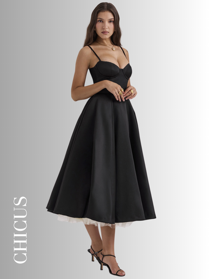 Fransız Örgü Prenses Askılı Siyah Kadın Elbise