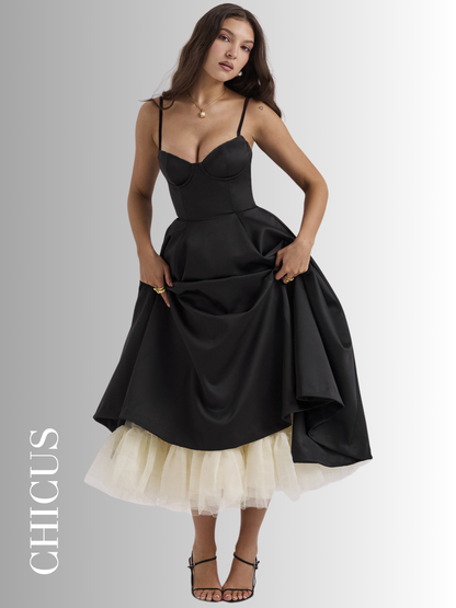 Fransız Örgü Prenses Askılı Siyah Kadın Elbise