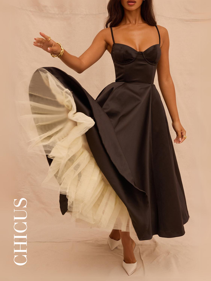 Fransız Örgü Prenses Askılı Siyah Kadın Elbise