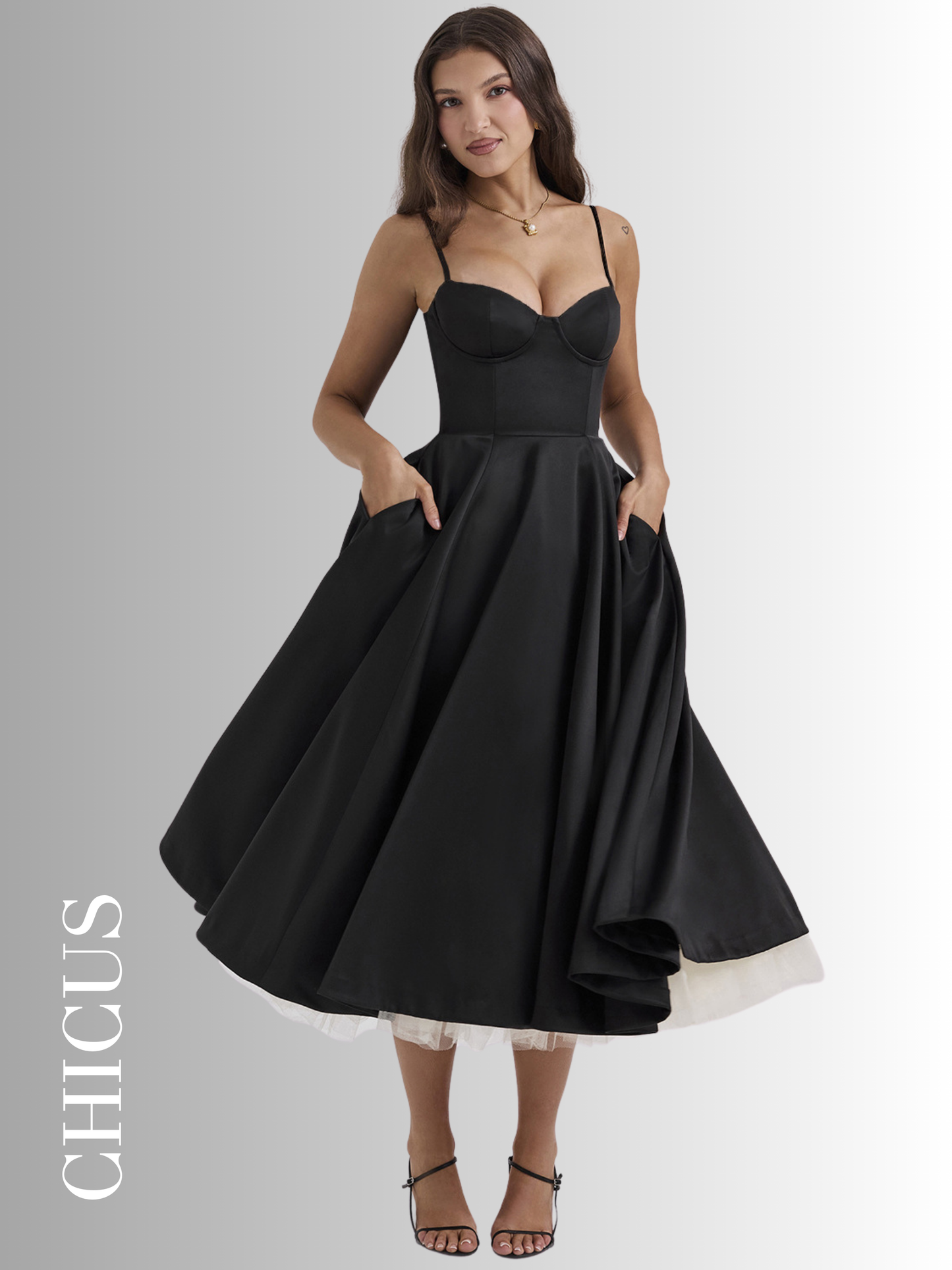 Fransız Örgü Prenses Askılı Siyah Kadın Elbise