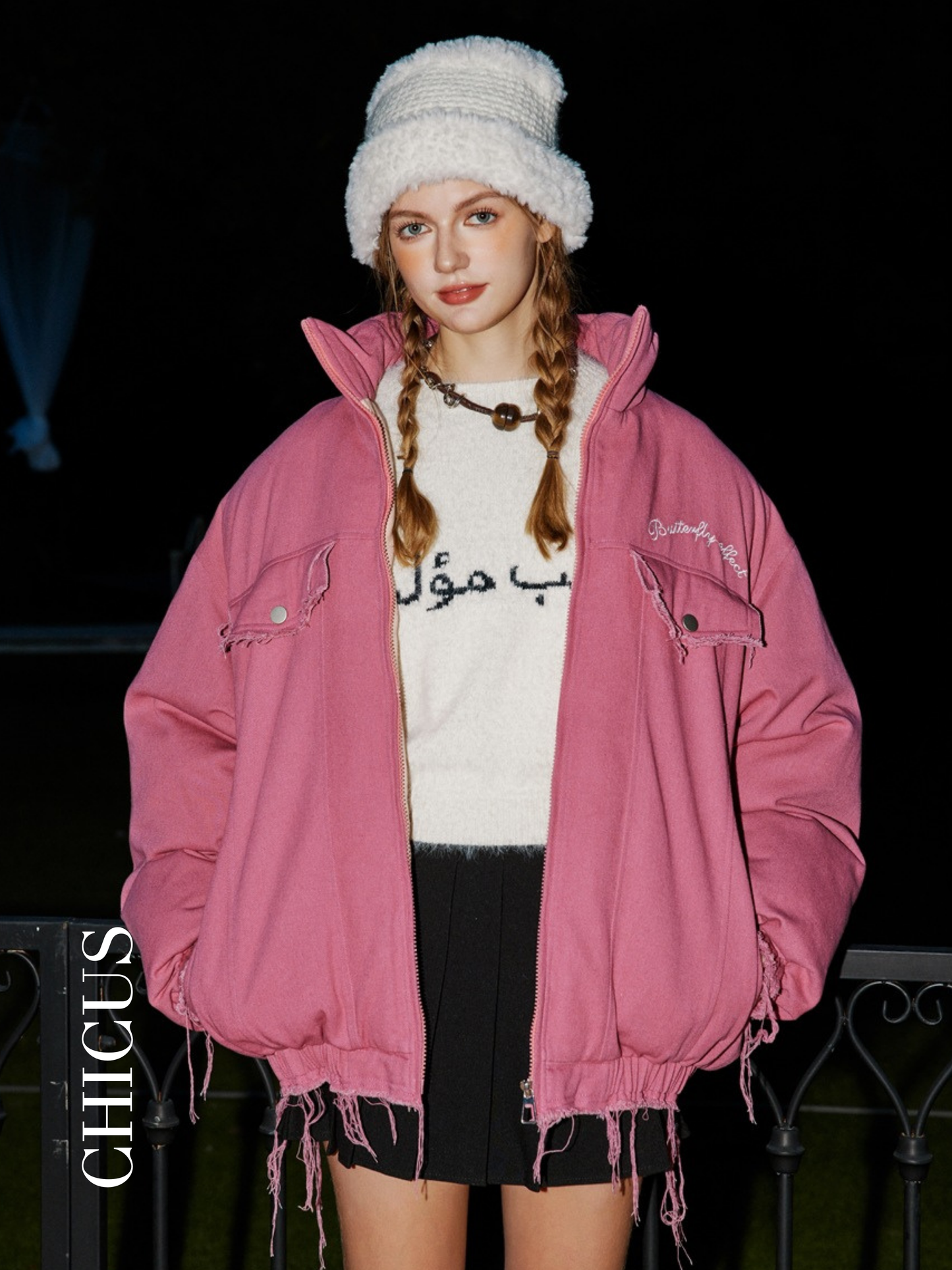Butterfly Dream Kadın Kot Ceket Pink