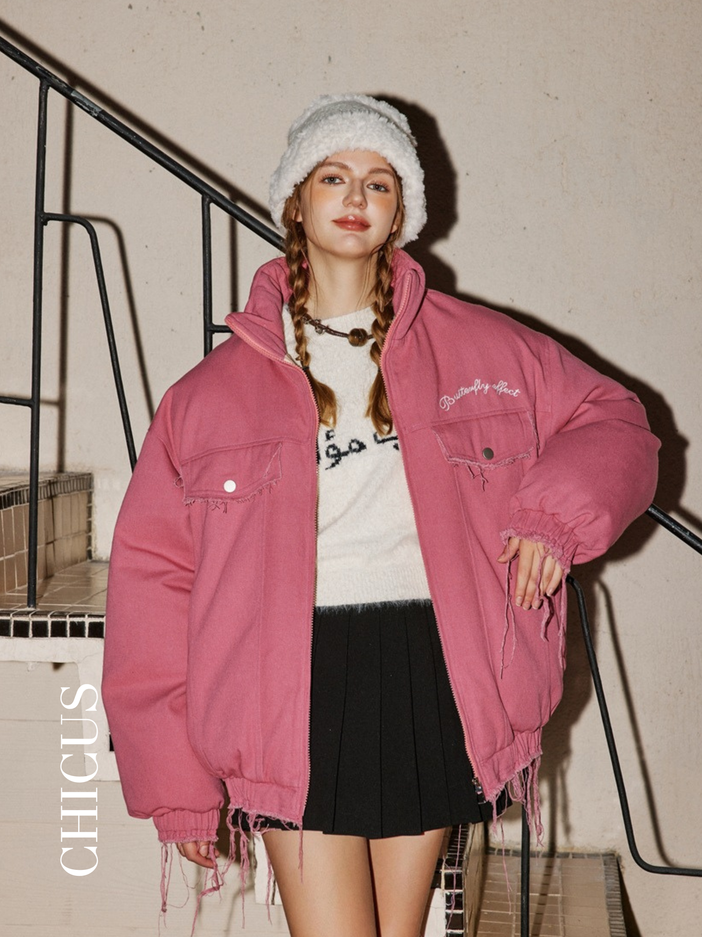 Butterfly Dream Kadın Kot Ceket Pink